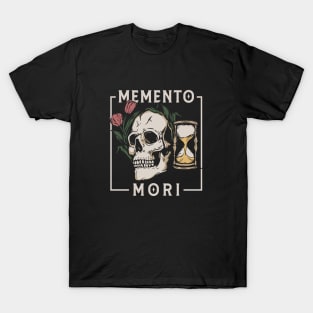 memento mori skull, hourglass, tulip flower T-Shirt